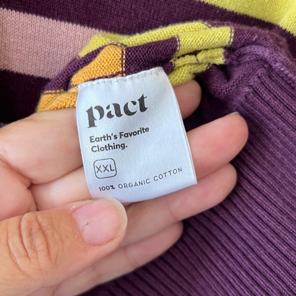 PACT Sz M Stretch V Neck Pullover Knit Sweater Organic Cotton Multicolor - Picture 6 of 11
